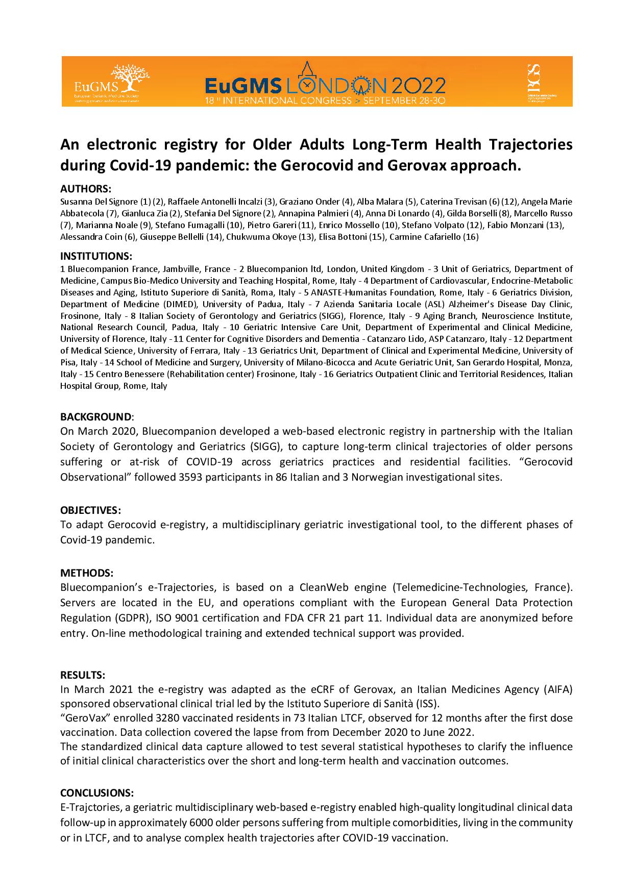 Abstract — Gerorovax electronic registry